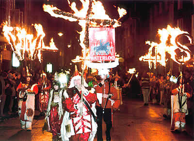  Waterloo Bonfire Society's pioneers processing through the streets of Lewes 
  © Sussex Express  